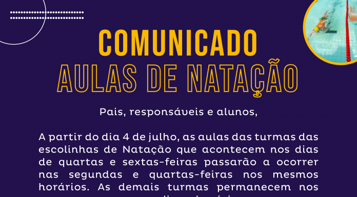 Comunicado: aulas de natação