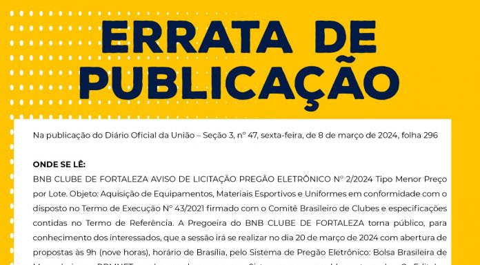 Errata do PREGÃO Nº 02/2024